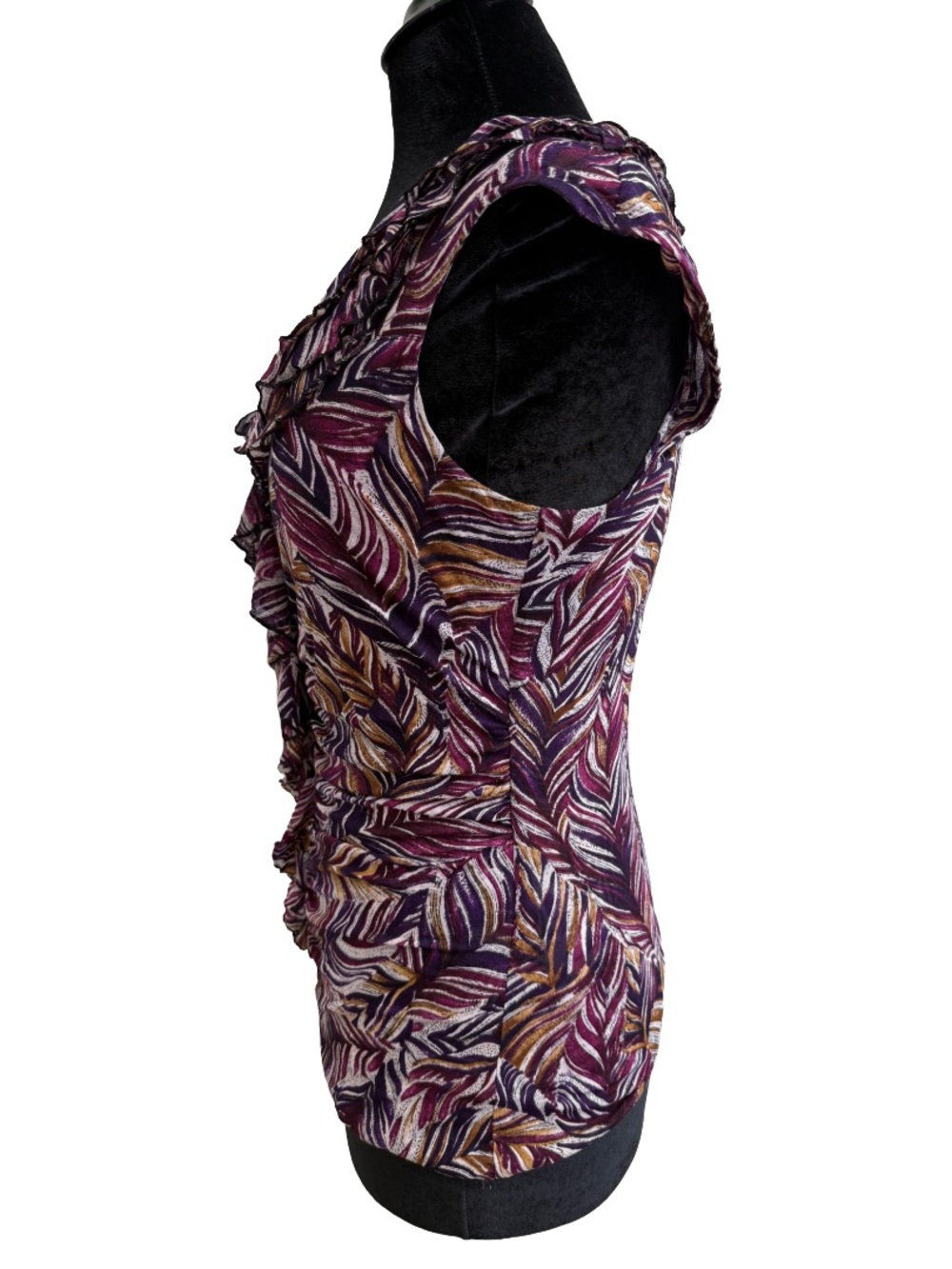 Y2K Silk Ruffle Ruched Abstract Pattern Top - Picture 5 of 9